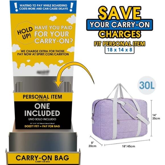 For Spirit Airlines Personal Item Bag 18x14x8 Foldable Travel Duffel Bag Tote - Picture 2 of 7